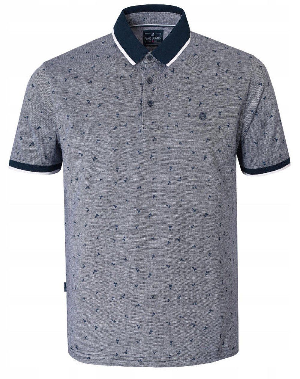 Bawełniana, Męska Koszulka Polo - Pako Jeans - Granatowy Melanż