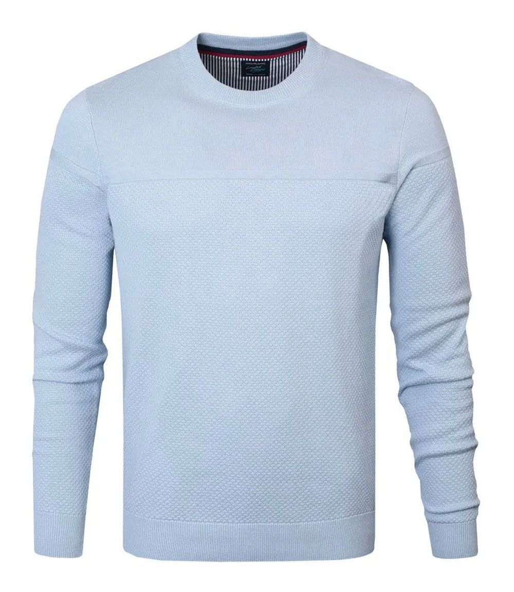 Bawełniany Męski Sweter z Okrągłym Dekoltem (U-Neck) - Pako Jeans - Błękitny