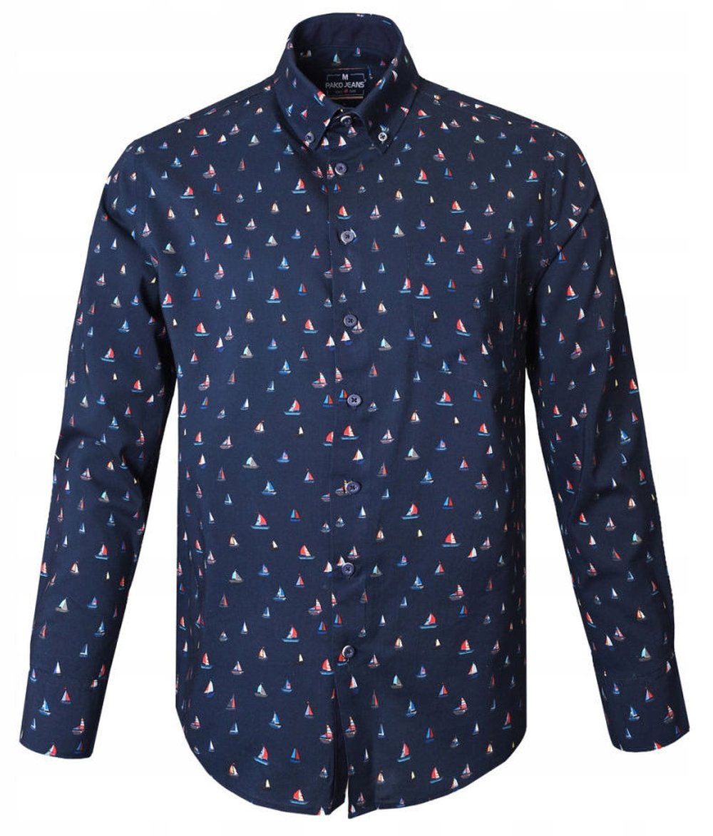 Granatowa Koszula o Prostym Kroju w Żaglówki - Pako Jeans