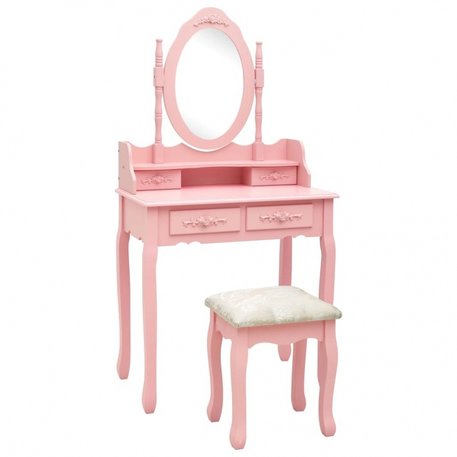 Zdjęcia - Toaletka VIDA  ze stołkiem, różowa, 75x69x140 cm, drewno paulowni 