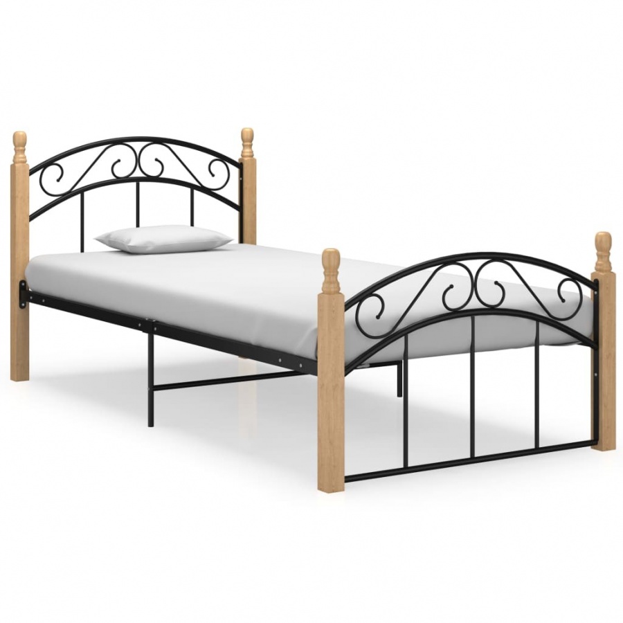 Zdjęcia - Stelaż do łóżka VIDA Rama łóżka, czarny metal i lite drewno dębowe, 90x200 cm 