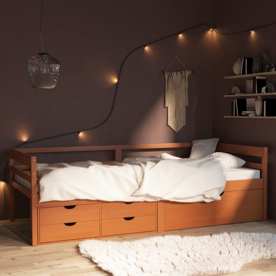 Фото - Каркас для ліжка VIDA Rama łóżka z szufladami i szafką, miodowa, sosna, 90x200 cm 