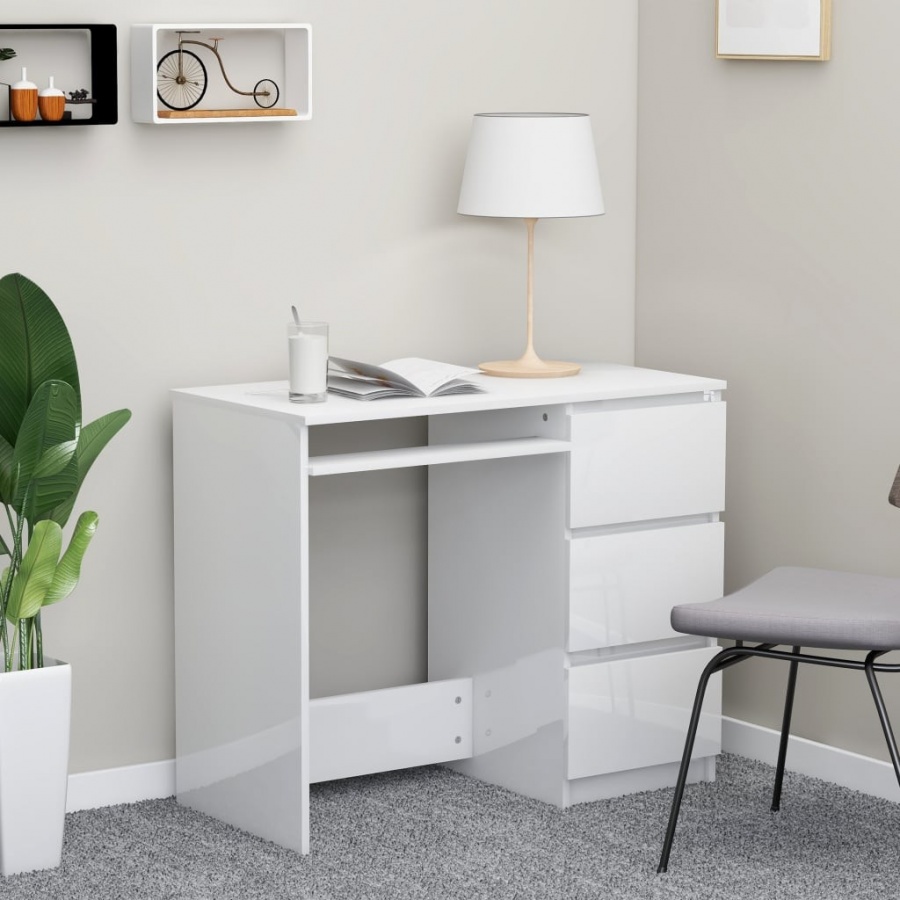 Фото - Офісний стіл VIDA Biurko, wysoki połysk, białe, 90x45x76 cm, płyta wiórowa 