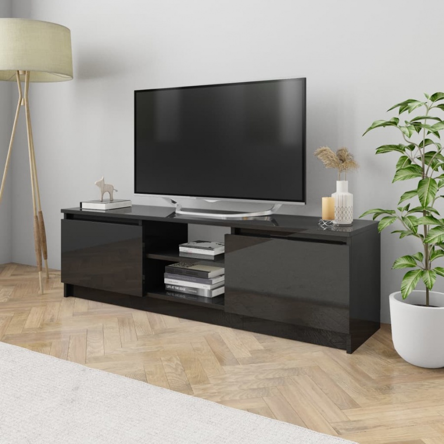 Szafka pod TV, wysoki połysk, czarna, 120 x 30 x 35,5 cm - tytuł obrazka Szafka pod TV, wysoki połysk, czarna, 120 x 30 x 35,5 cm