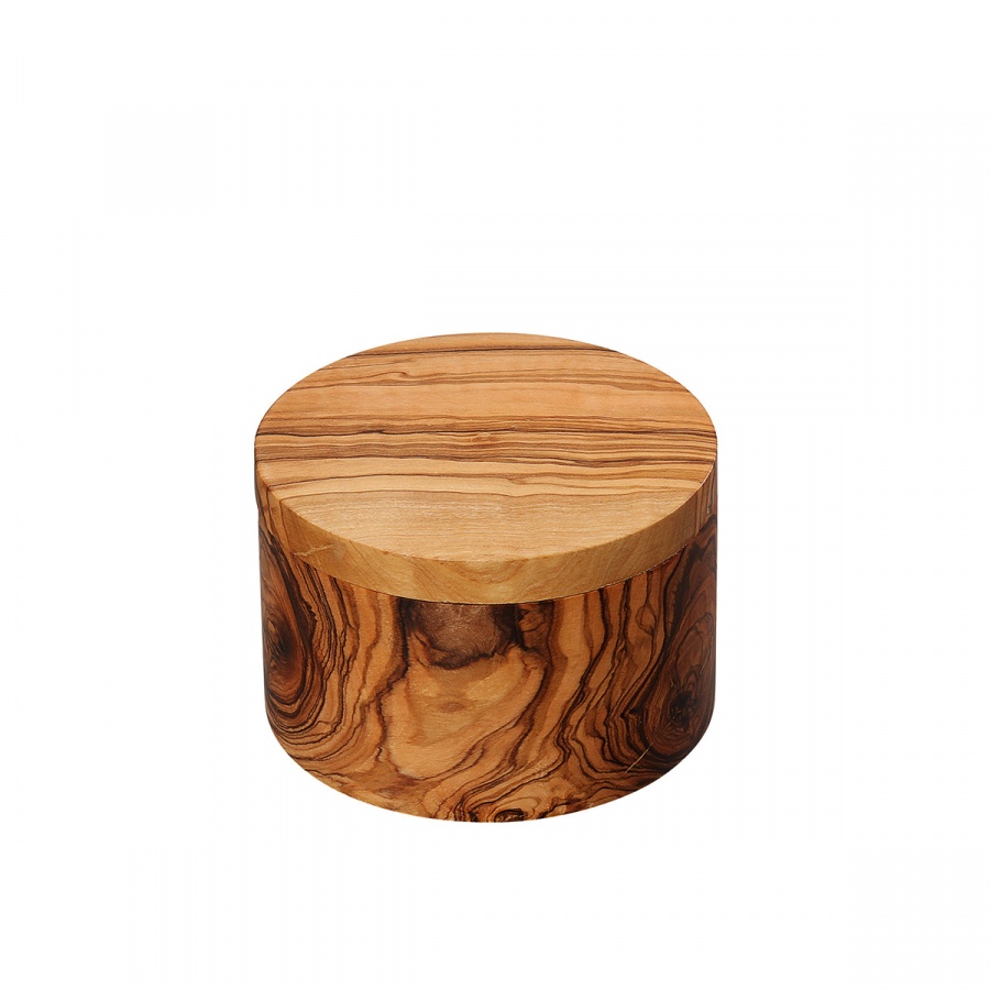 pojemnik na s贸l lub przyprawy, drewno oliwne, 艣red. 9 x 7 cm