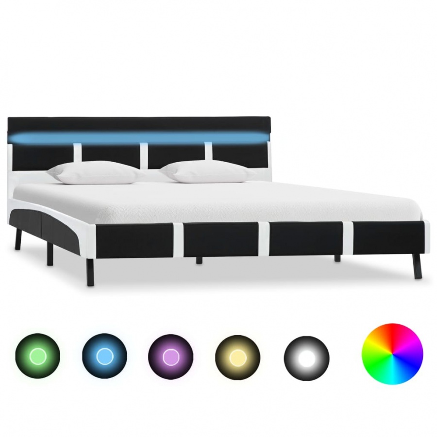 Zdjęcia - Stelaż do łóżka VIDA Rama łóżka z LED, czarna, sztuczna skóra, 140 x 200 cm 