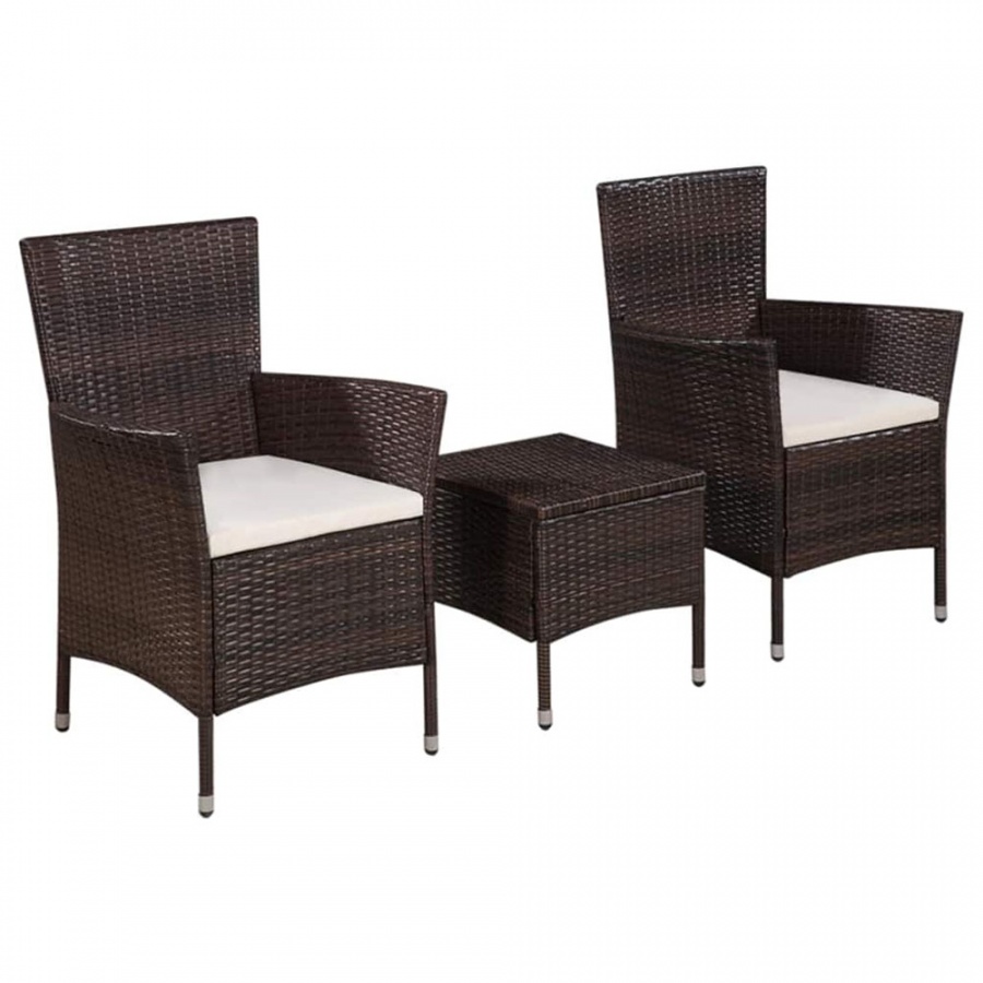 3-cz. zestaw mebli bistro, rattan PE, brązowy 1 3-cz. zestaw mebli bistro, rattan PE, brązowy