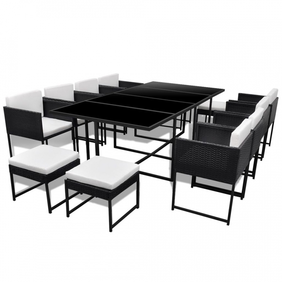 13-cz. zestaw mebli ogrodowych z poduszkami, rattan PE, czarny 1 13-cz. zestaw mebli ogrodowych z poduszkami, rattan PE, czarny