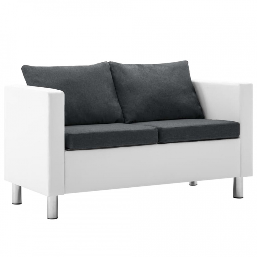Sofa 2-osobowa obita sztuczną skórą, biało-ciemnoszara 1 Sofa 2-osobowa obita sztuczną skórą, biało-ciemnoszara