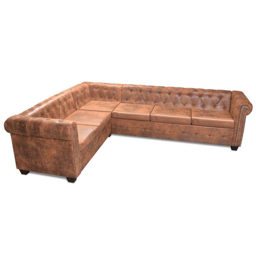 Zdjęcia - Sofa VIDA Narożnik Chesterfield sześcioosobowy brązowy sztuczna skóra V-243618 