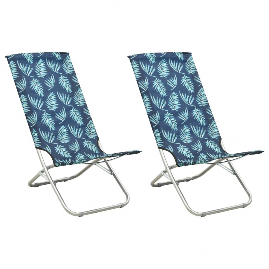 Zdjęcia - Meble ogrodowe VIDA Składane krzesła plażowe, 2 szt., wzór w liście, obite tkaniną 