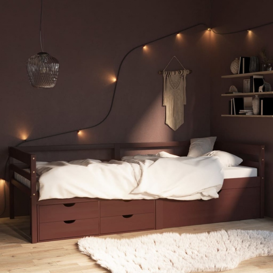 Фото - Каркас для ліжка VIDA Rama łóżka z szufladami i szafką, ciemny brąz, sosna, 90x200 cm 