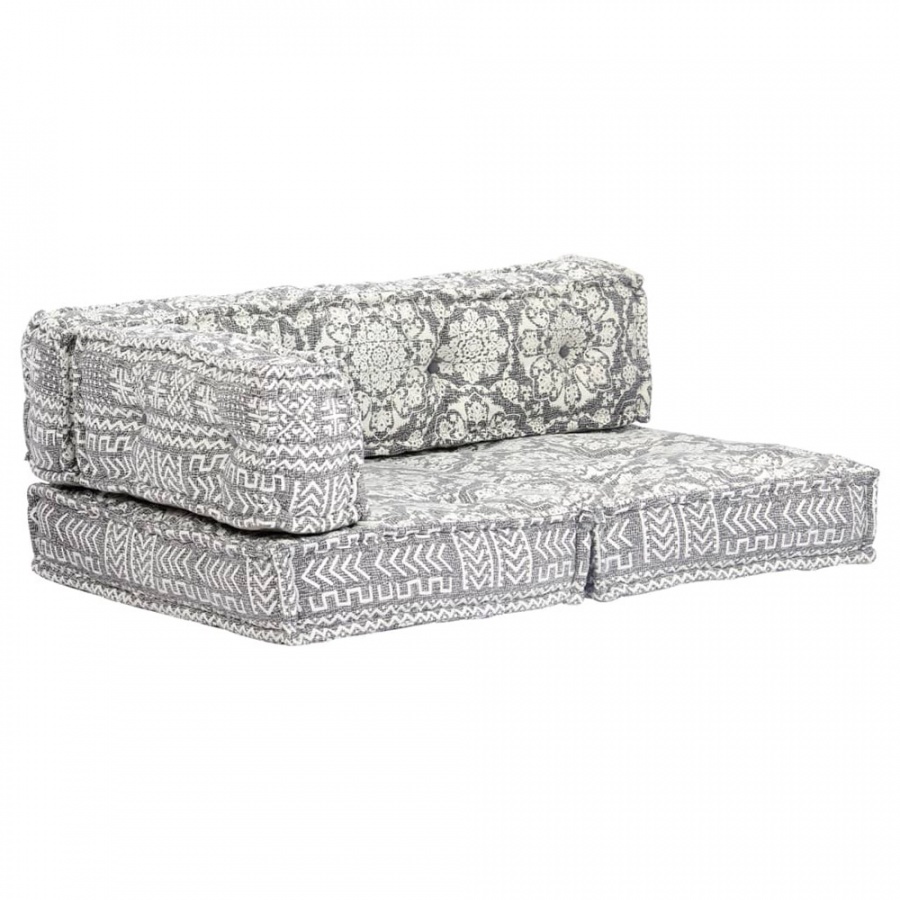 Sofa z poduszek na paletę, tkanina, szary patchwork 1 Sofa z poduszek na paletę, tkanina, szary patchwork
