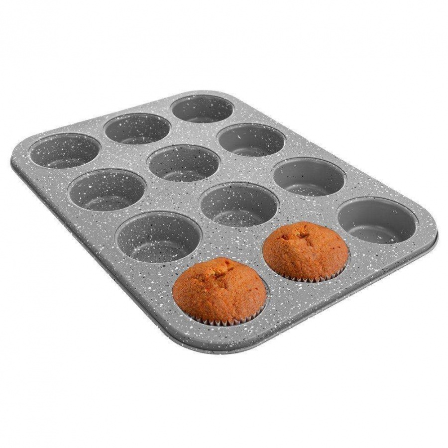 Forma do pieczenia muffinek, na muffinki, babeczki, granitowa, GRANDE, na 12 szt, 35×26 cm