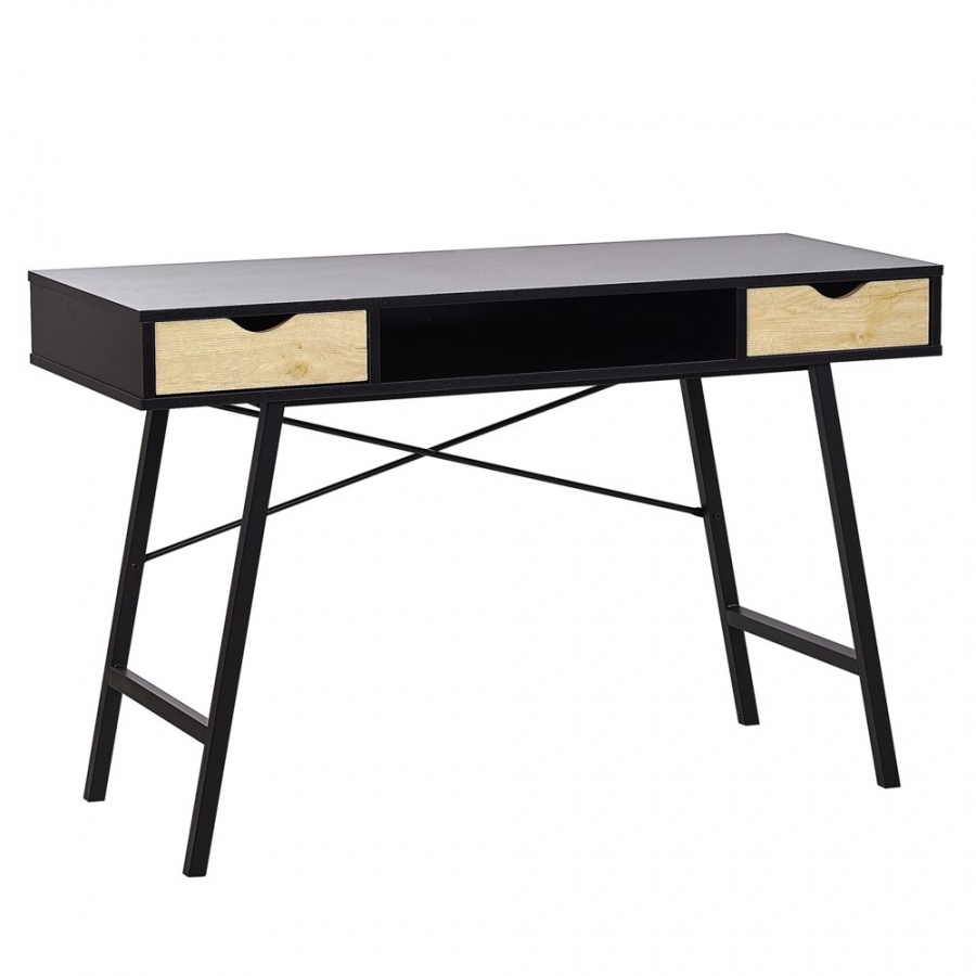Biurko 120 x 48 cm czarne z jasnym drewnem CLARITA - tytuł obrazka Biurko 120 x 48 cm czarne z jasnym drewnem CLARITA