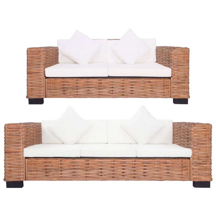 Zdjęcia - Sofa VIDA 2-częściowy zestaw wypoczynkowy z poduszkami, naturalny rattan 