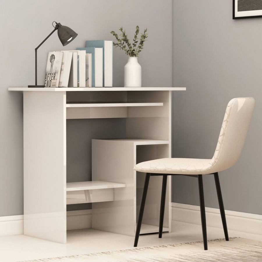 Фото - Офісний стіл VIDA Biurko, wysoki połysk, białe, 80x45x74 cm, płyta wiórowa 