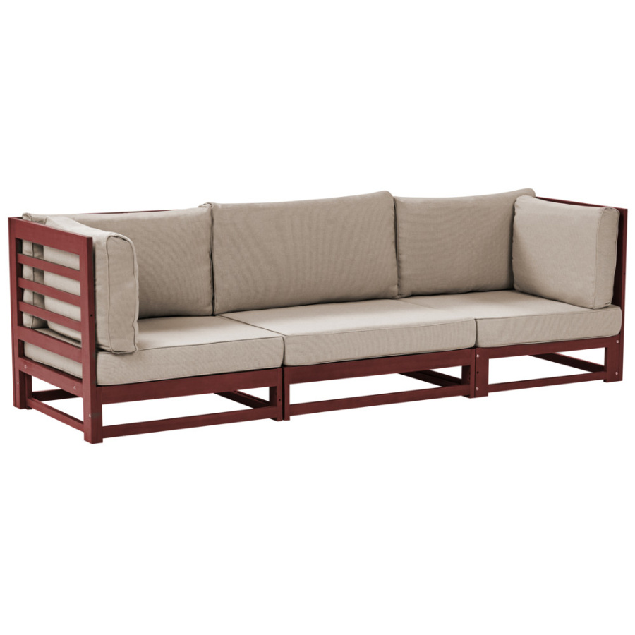 Trani dla 3 osób sofa ogrodowa bordowy certyfikowane drewno akacjowe modułowy