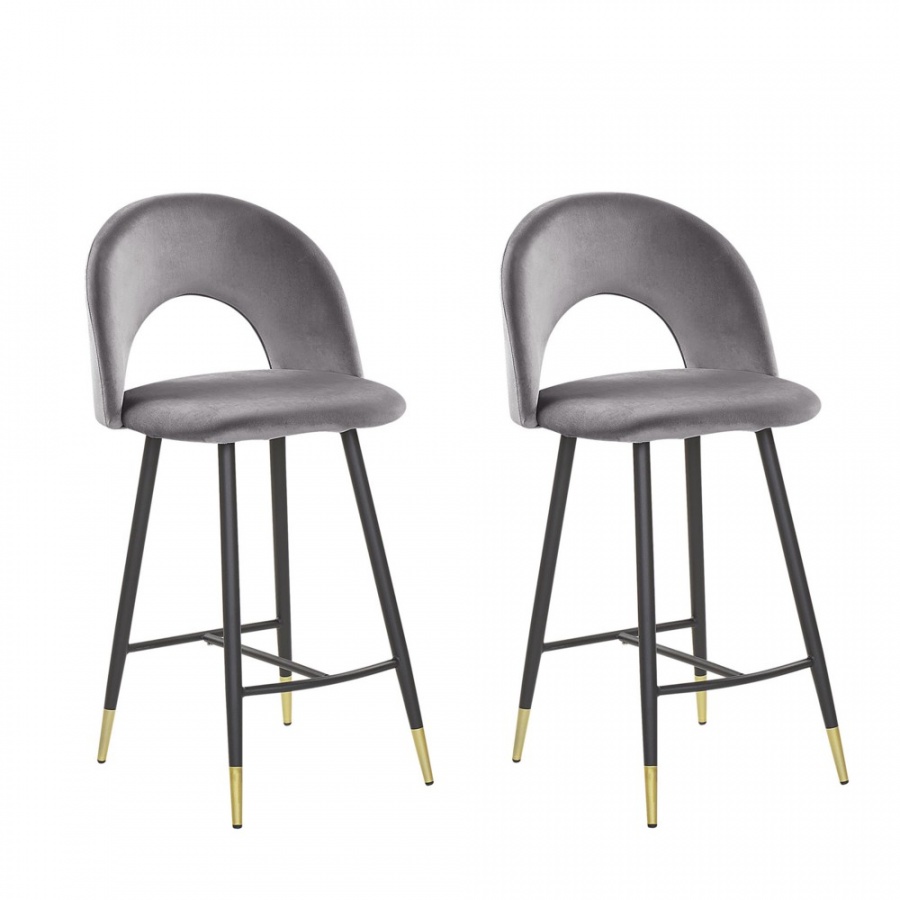Zestaw 2 krzese艂 barowych welurowy szary FALTON