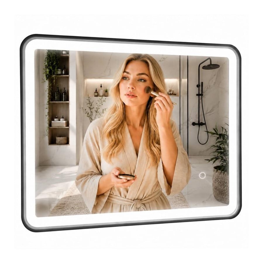 Lustro łazienkowe LED 80x60 cm czarna rama antypara i regulacją światła Yoka Home