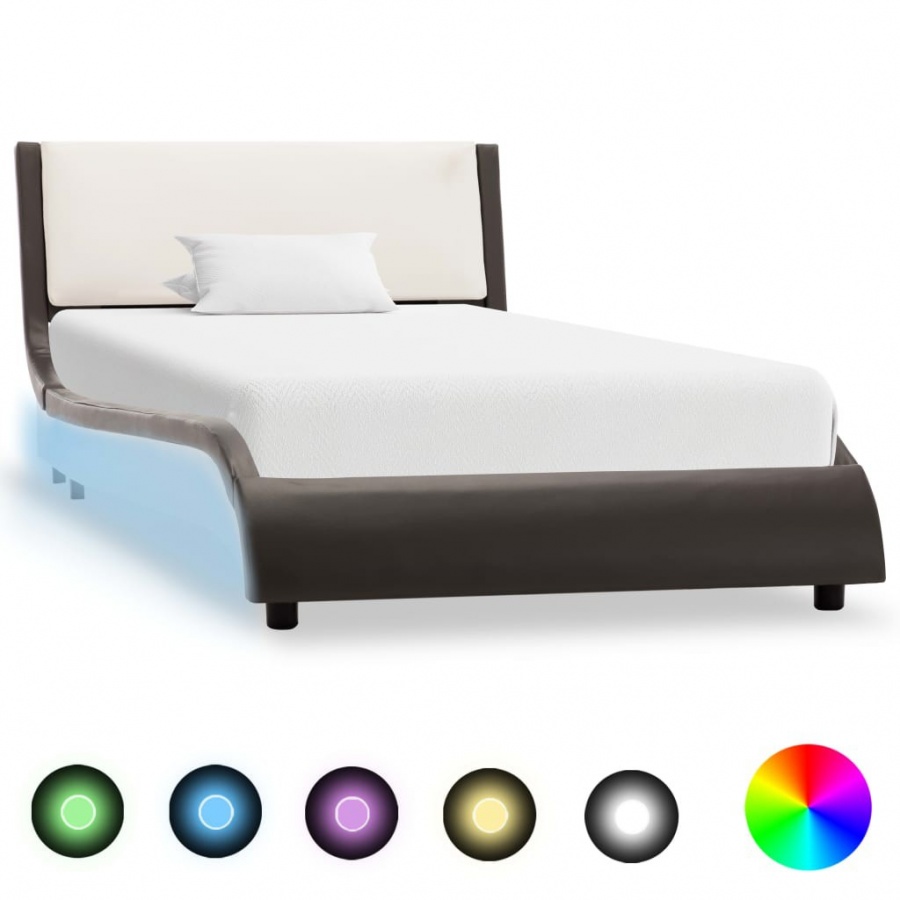 Zdjęcia - Stelaż do łóżka VIDA Rama łóżka z LED, szaro-biała, sztuczna skóra, 90 x 200 cm 