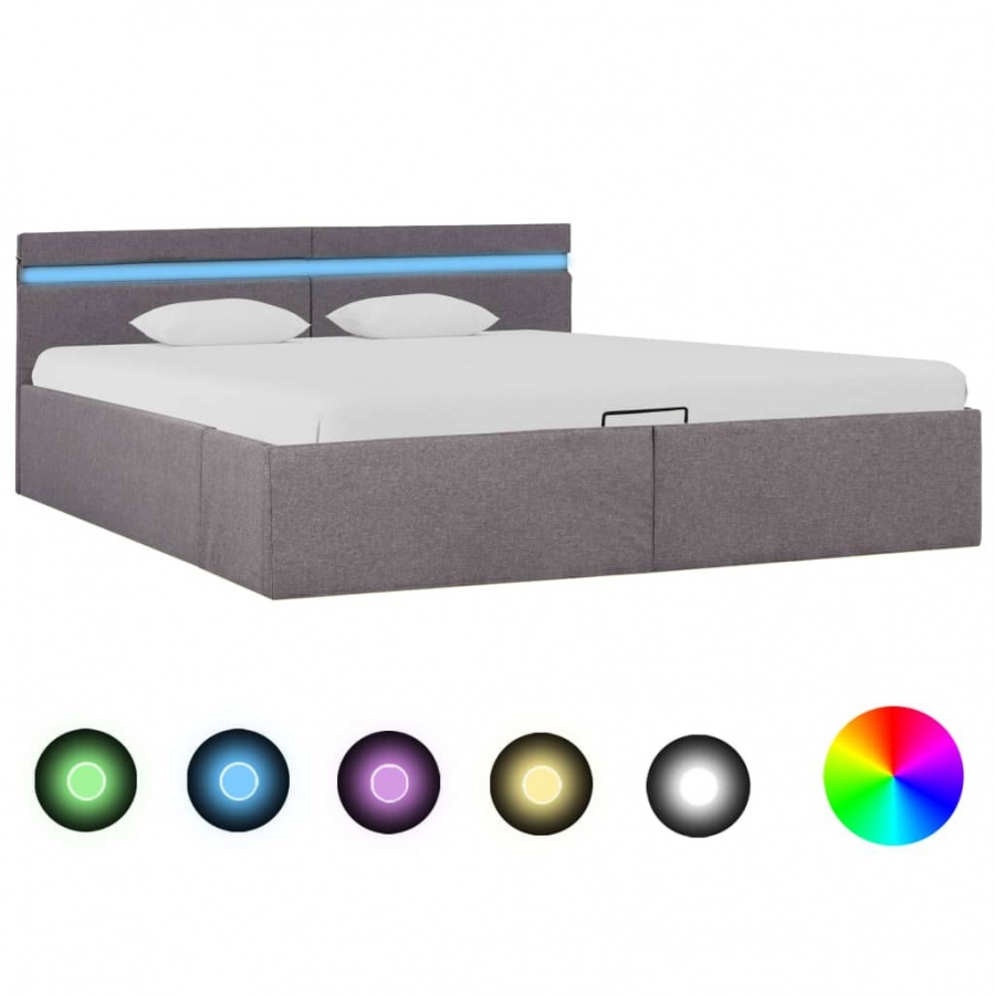 Zdjęcia - Stelaż do łóżka VIDA Rama łóżka z podnośnikiem i LED, taupe, tkanina, 180 x 200 cm 