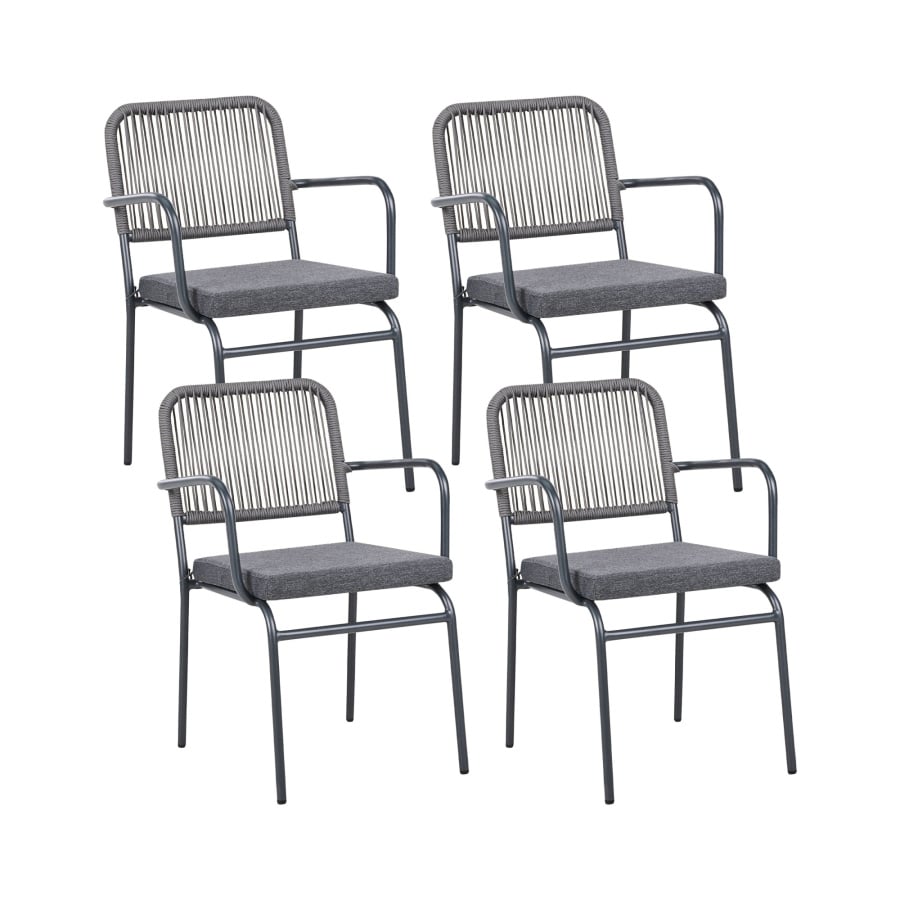 Zdjęcia - Meble ogrodowe BLmeble Zestaw 4 krzeseł ogrodowych z poduszkami TACENO Metal Szary B651105 