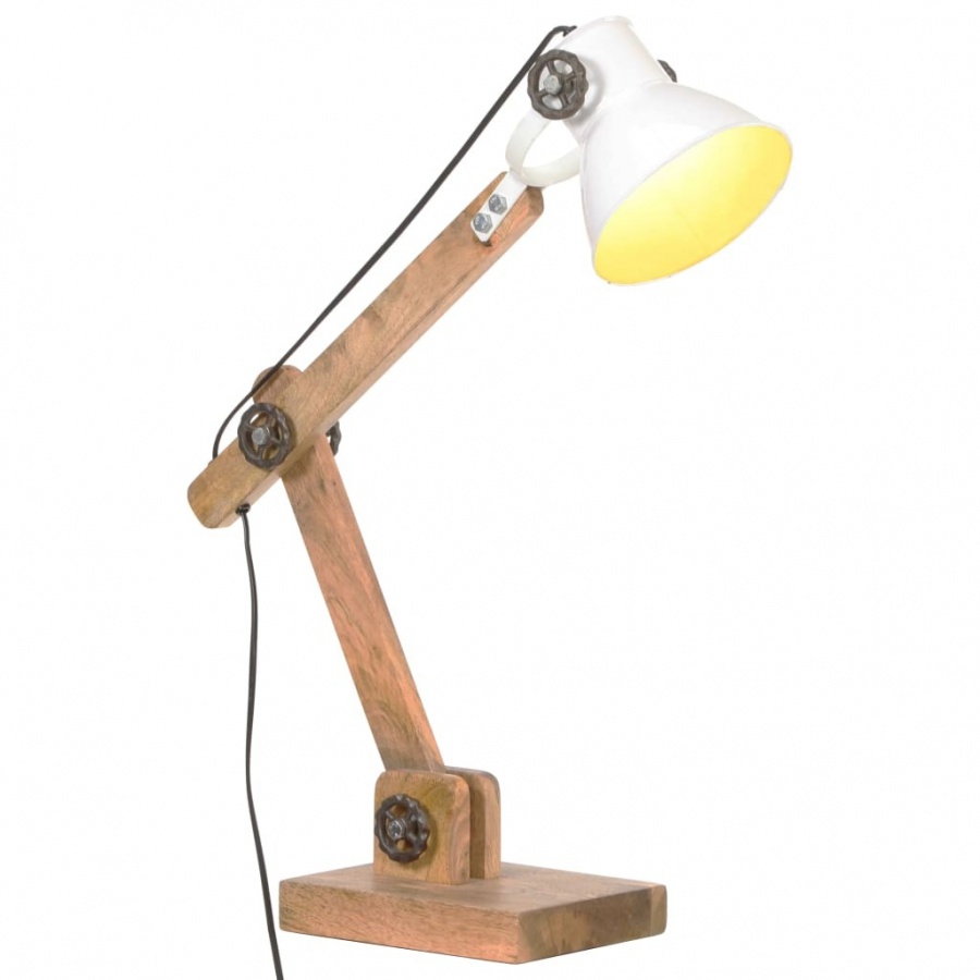 Industrialna lampa stołowa, biała, okrągła, 58x18x90 cm, E27 - tytuł obrazka Industrialna lampa stołowa, biała, okrągła, 58x18x90 cm, E27