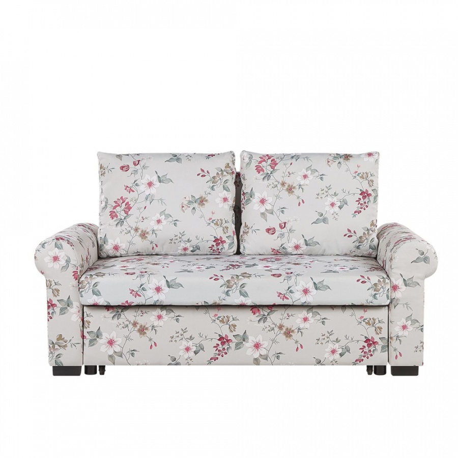 Фото - Диван BLmeble Sofa rozkładana w kwiaty jasnoszara SILDA 