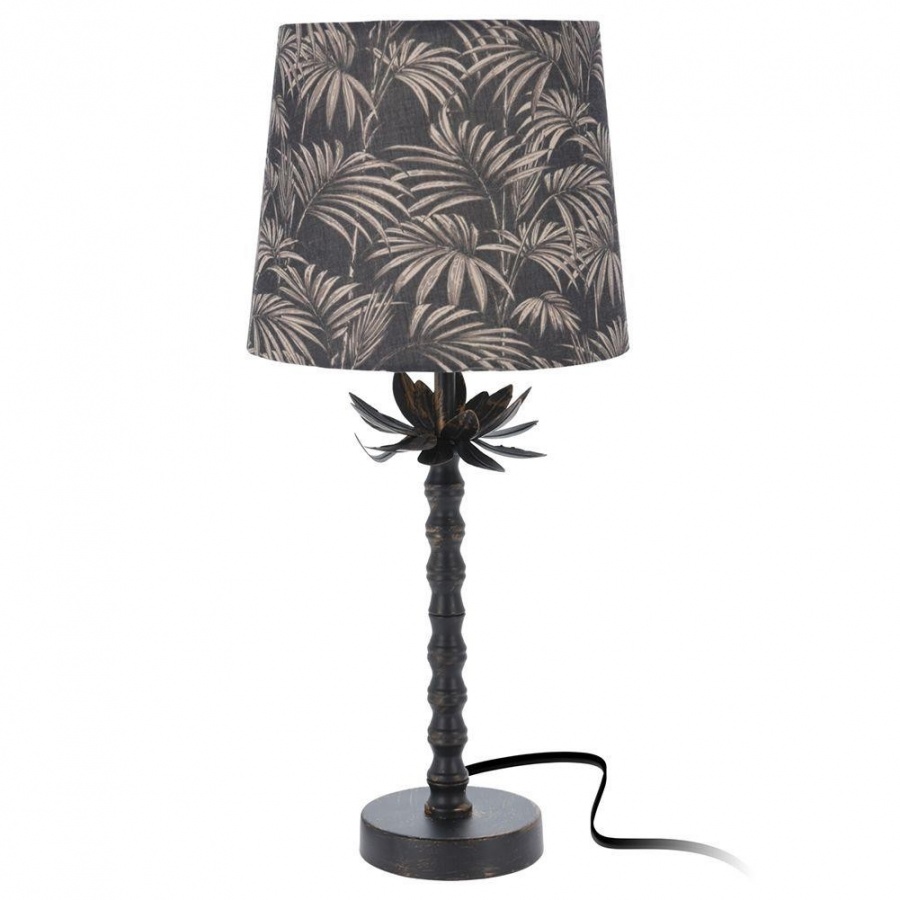 Фото - Настільна лампа Vilde Lampa stołowa z kloszem abażurem stojąca nocna lampka liście czarna