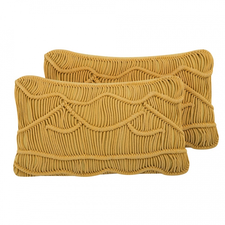 Zestaw 2 poduszek dekoracyjnych makrama 30 x 50 cm żółty KIRIS - tytuł obrazka Zestaw 2 poduszek dekoracyjnych makrama 30 x 50 cm żółty KIRIS