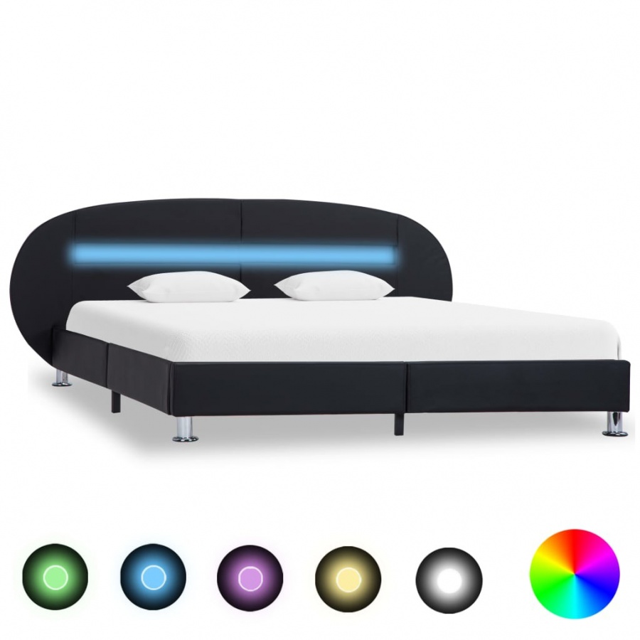 Фото - Каркас для ліжка VIDA Rama łóżka z LED, czarna, sztuczna skóra, 180 x 200 cm 