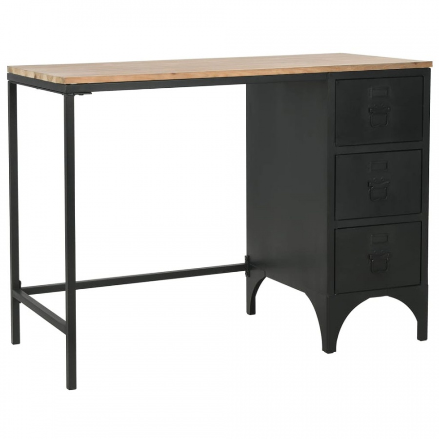 Фото - Офісний стіл VIDA Biurko z szufladami, lite drewno jodłowe i stal, 100x50x76 cm 