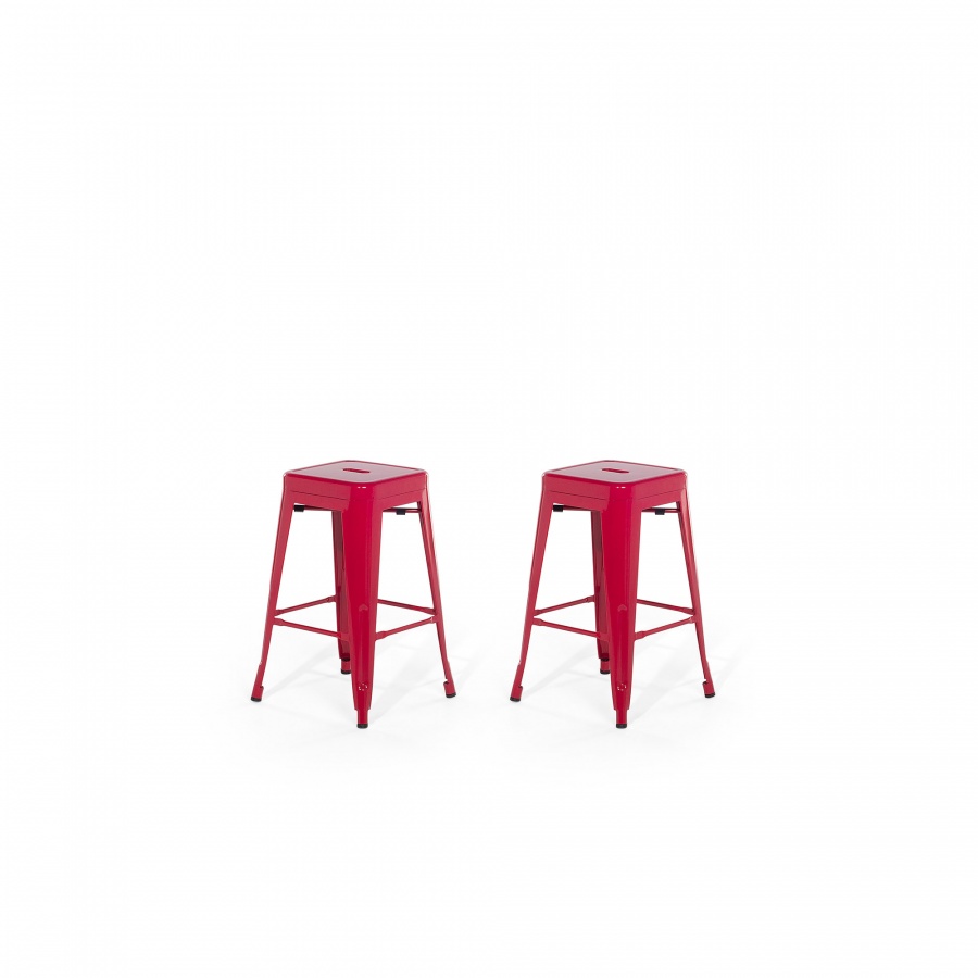 Zestaw 2 krzeseÅ‚ barowych czerwone wysokoÅ›Ä‡ 60 cm Faggio BLmeble