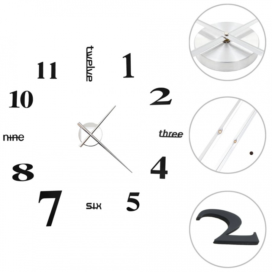 Zdjęcia - Zegar ścienny VIDA  3D, nowoczesny design, 100 cm, XXL, czarny 
