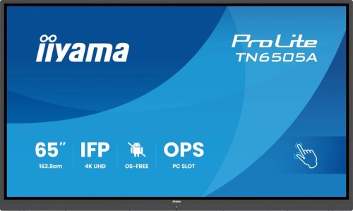 iiyama TN6505A-B1AG signage display Interaktywny płaski panel 163,8 cm (64.5") 500 cd/m2 4K Ultra HD Czarny Ekran dotyko...