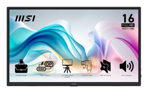 MSI PRO MP165DE E6 przenośny telewizor / monitor Przenośny monitor Czarny 39,6 cm (15.6") LED 1920 x 1080 px
