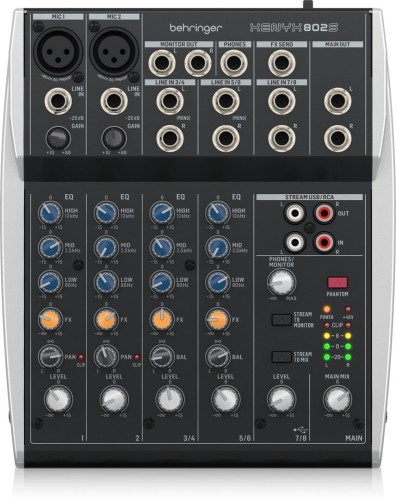 Behringer 802S - 8-kanałowy kompaktowy mikser analogowy z interfejsem USB zaprojektowany specjalnie do obsługi podcastów...