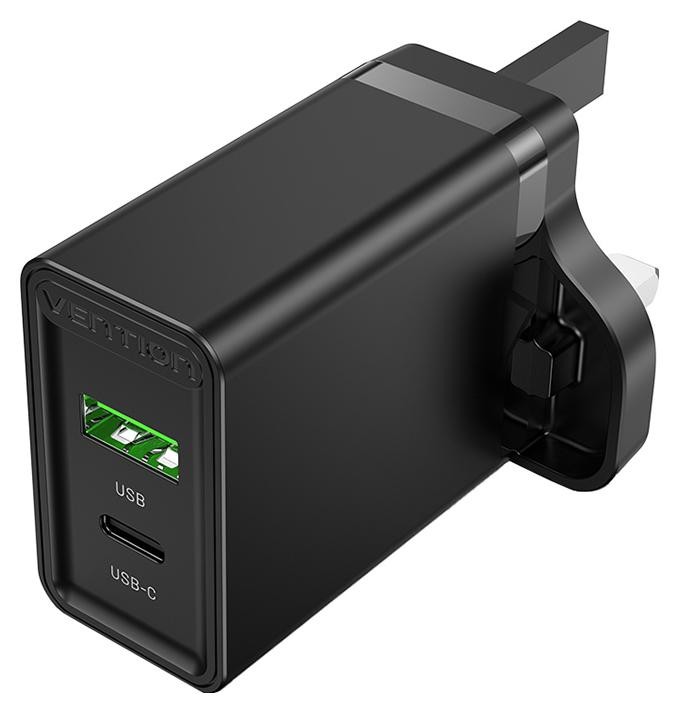 Фото - Зарядний пристрій Vention USB  USB-C (20W) PD3.0, UK czarny GS-ZAS-VNTN-0011 (18W)