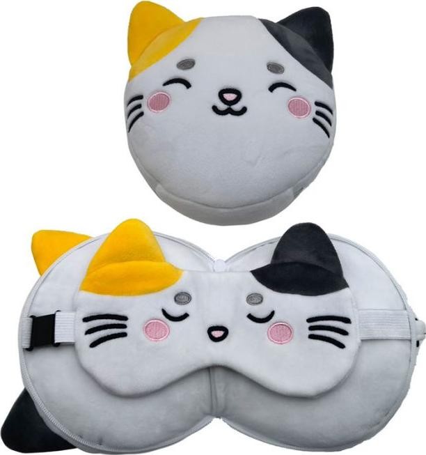 Pluszowa poduszka podróżna z opaską na oczy Relaxeazzz - Lola the Cat