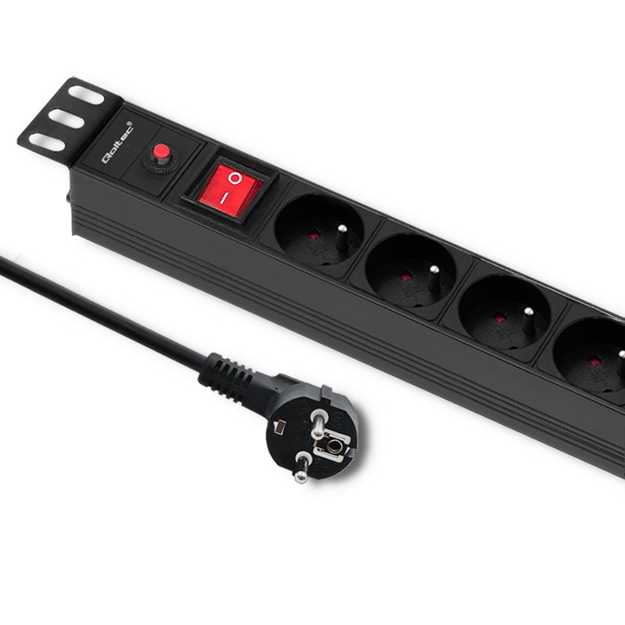 Qoltec Listwa zasilająca antyprzepięciowa CB do szafy RACK 19'' | 1U | 16A | PDU | 8xFRENCH| 2m