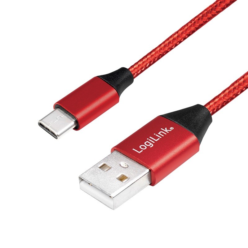 Zdjęcia - Kabel LogiLink USB-A - USB-C 0.3m w oplocie czerwony KA-USB-LGL-103 
