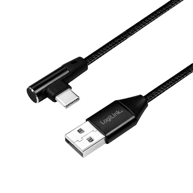 Zdjęcia - Kabel LogiLink USB-A - USB-C 0.3m kątowy w oplocie czarny KA-USB-LGL-097 