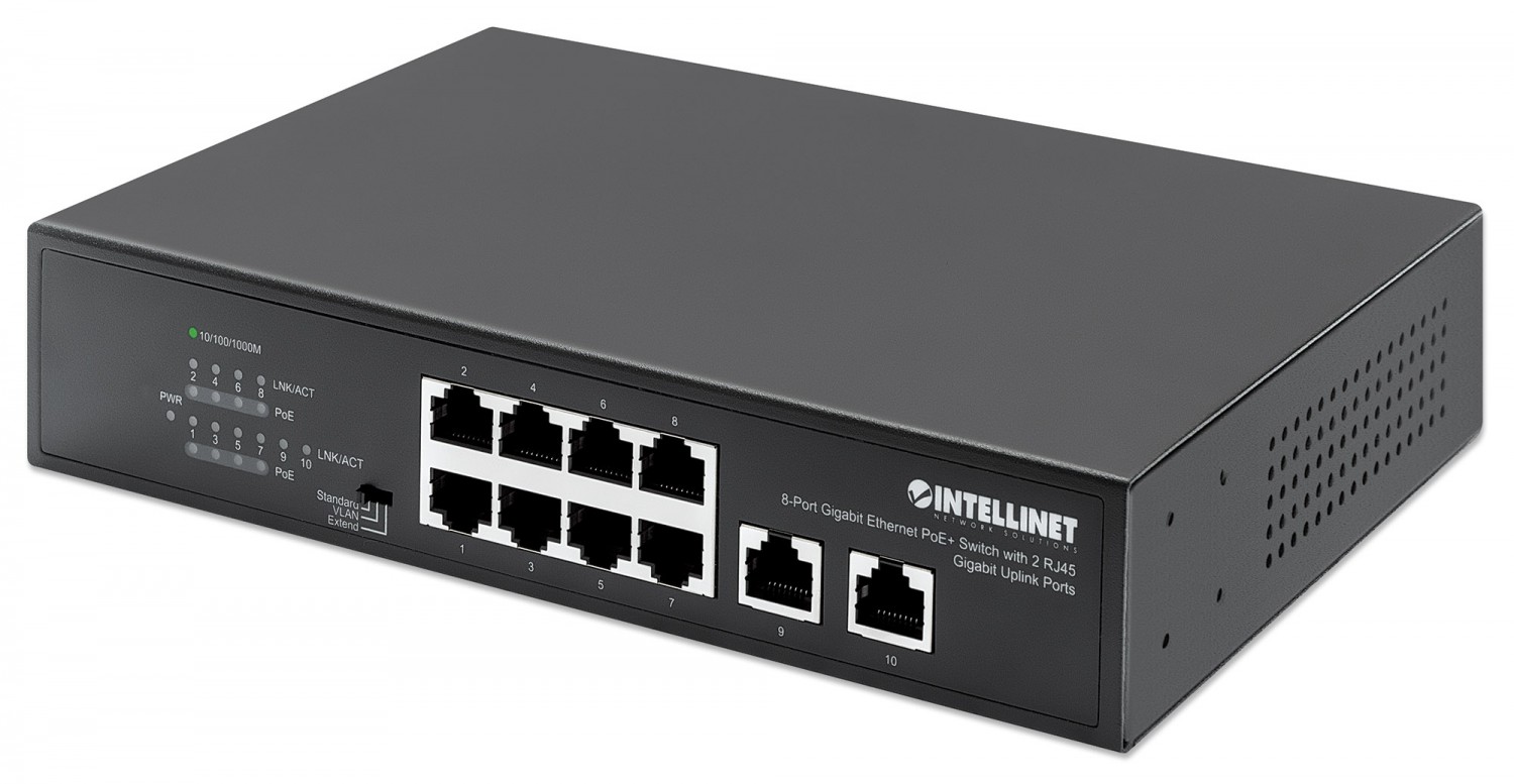 Intellinet 561402 Switch Gigabit 8x RJ45 PoE+, 2x RJ45 Uplink