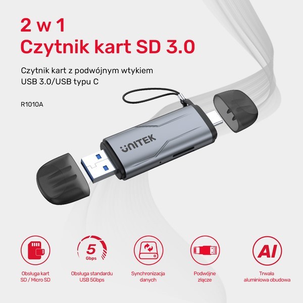 Фото - Кардридер / USB-хаб Unitek Czytnik kart SD/microSD USB-A 5Gbps/USB-C USB-CZ-UNI-019 