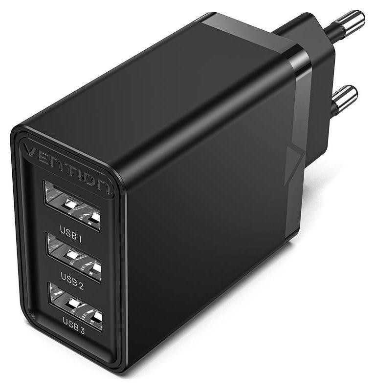 Фото - Зарядний пристрій Vention FEAB0-EU 3x USB, 2.4A, 12W  GS-ZAS-VNTN-0006 (czarna)