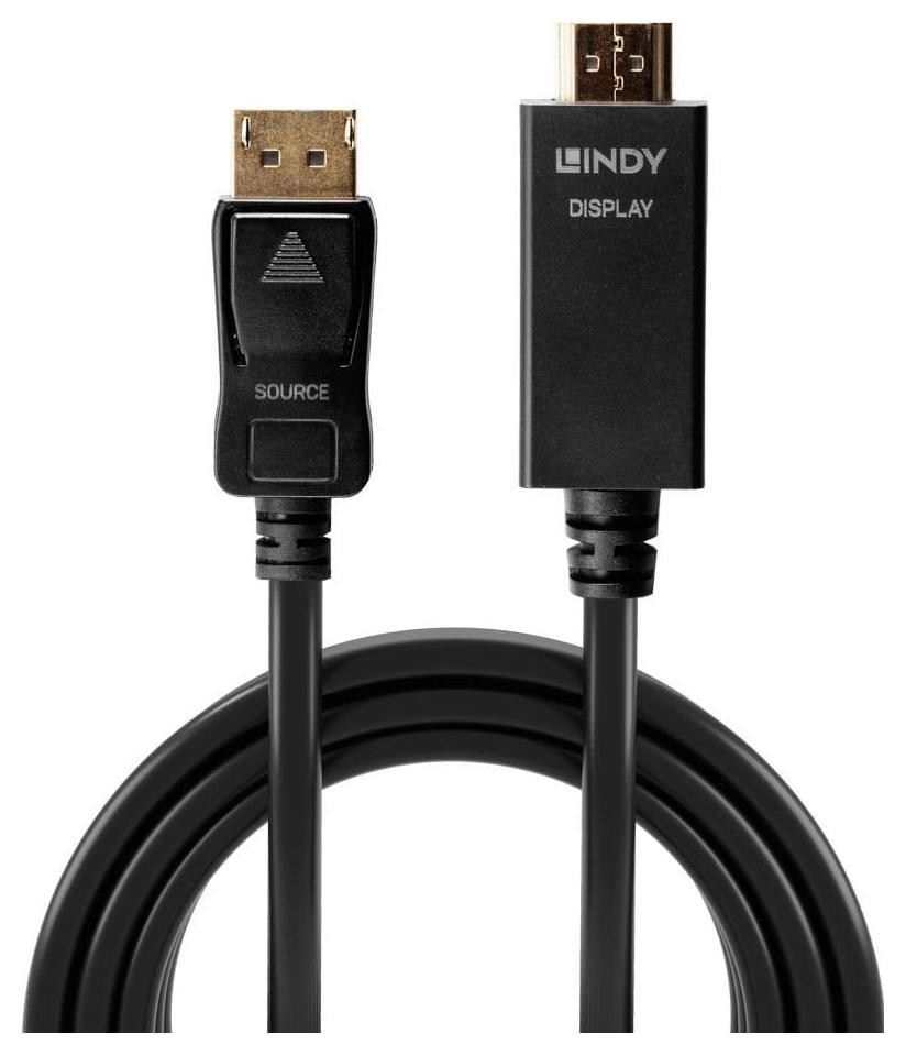 Zdjęcia - Kabel Lindy DisplayPort - HDMI M/M 10.2G 2m czarny 4K UHD 30Hz KA-AV-LNDY-0005 