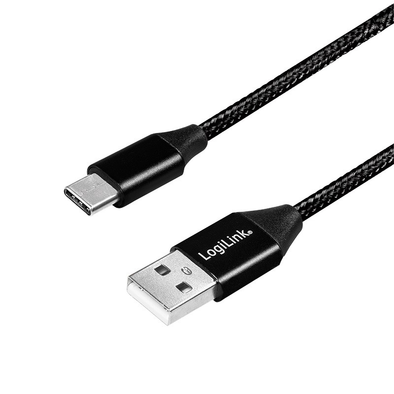 Фото - Кабель LogiLink USB-A - USB-C 0.3m w oplocie czarny KA-USB-LGL-099 