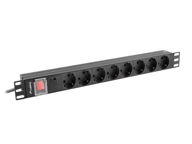 Lanberg listwa zasilająca rack PDU 19'' 1U 16A 8x Schuko 2m czarna