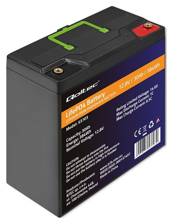 Qoltec Akumulator LiFePO4 Litowo-Żelazowo-Fosforanowy | 12.8V | 30Ah | 384Wh | BMS